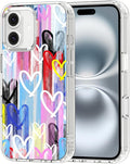 MOSNOVO for iPhone 16 Case, Shockproof Military-Grade Protection 6.6ft Drop Tested, Clear Phone Case for iPhone 16, Graffiti Hearts Design