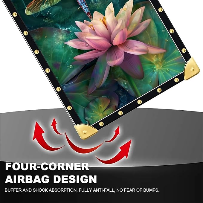 for iPhone 17 Case Luxury Golden Decoration for Girl Women Soft TPU Shockproof Protective Hard PC Back for iPhone 17 Crazy Pattern Colourful Dragonfly Pink Lily Pads