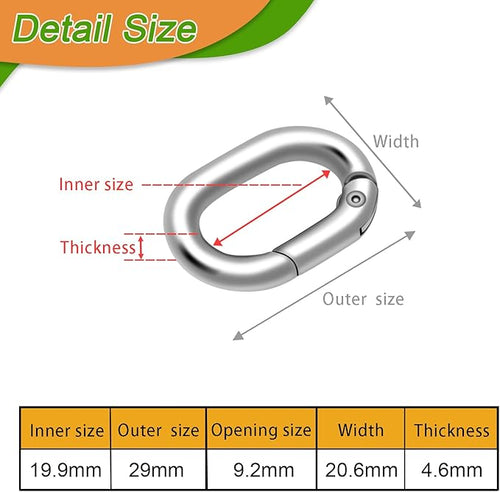 10Pack 3/4 Inch Small Oval Carabiner, Metal Spring Tiny Carabiner Clips for Paracord Keychain Lanyard, Car Key Rings, Dog Tag Clip, Pets Collar Buckles, Purse Keychain Replacement (Silver)
