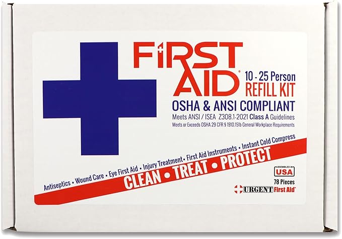 OSHA & ANSI First Aid Kit Refill/Upgrade, 25 Person, 78 Pieces, ANSI 2021 Class A for Office, Business, Home or car Boxes and cabinets: Fill Your kit or use to Upgrade to Current regulations