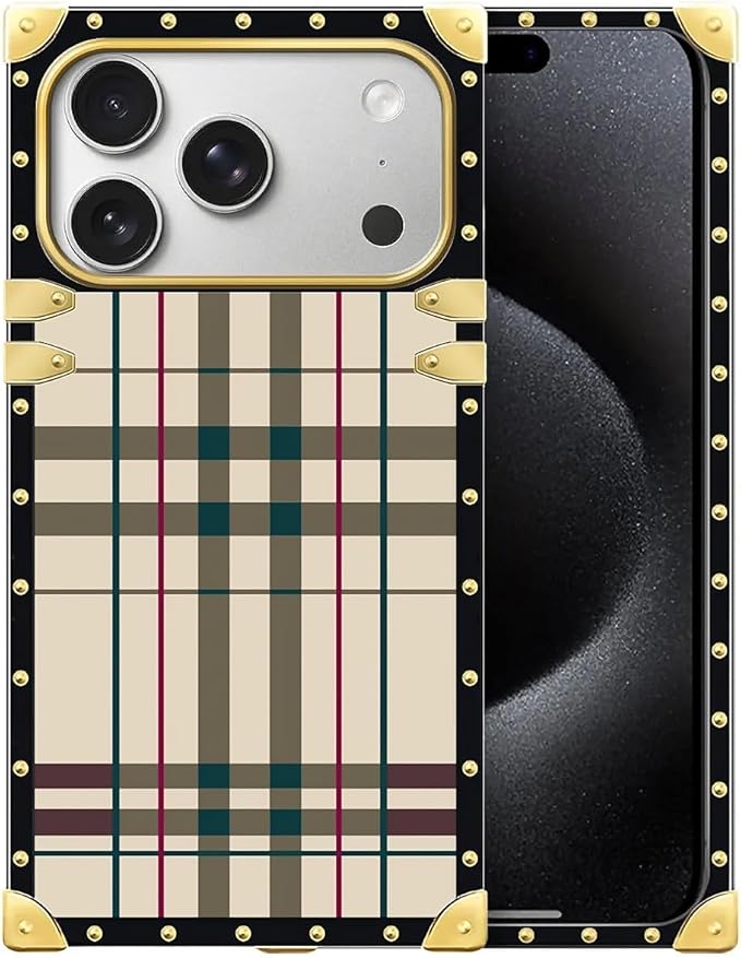 for iPhone 17 Pro Case Luxury Golden Decoration for Girl Women Soft TPU Shockproof Protective Hard PC Back for iPhone 17 Pro Crazy Pattern Black Red Beige Stripes