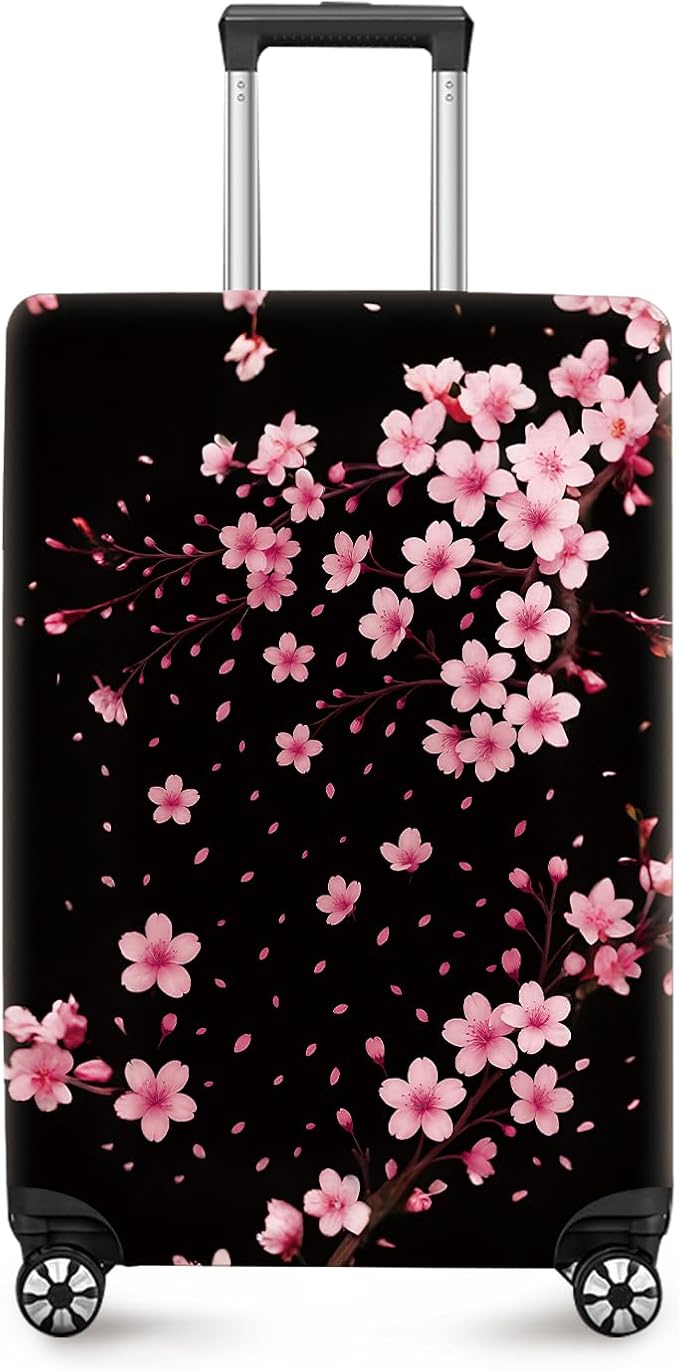 ANNA QUEEN Cherry Blossom Luggage Cover, Elegant Pink Sakura Design Suitcase Protector, Stretchable Washable Travel Sleeve for 24-26 Inch Luggage