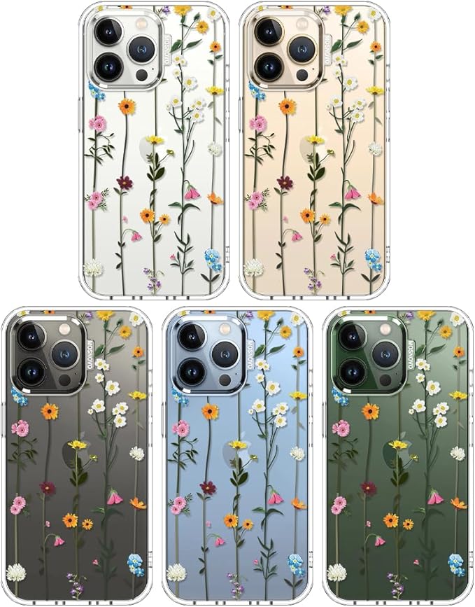 MOSNOVO Case for iPhone 13 Pro, [Buffertech 6.6ft Military-Grade Drop Protection] [Anti Peel Off Tech] Clear TPU Bumper Phone Case Cover Design - Wildflowers
