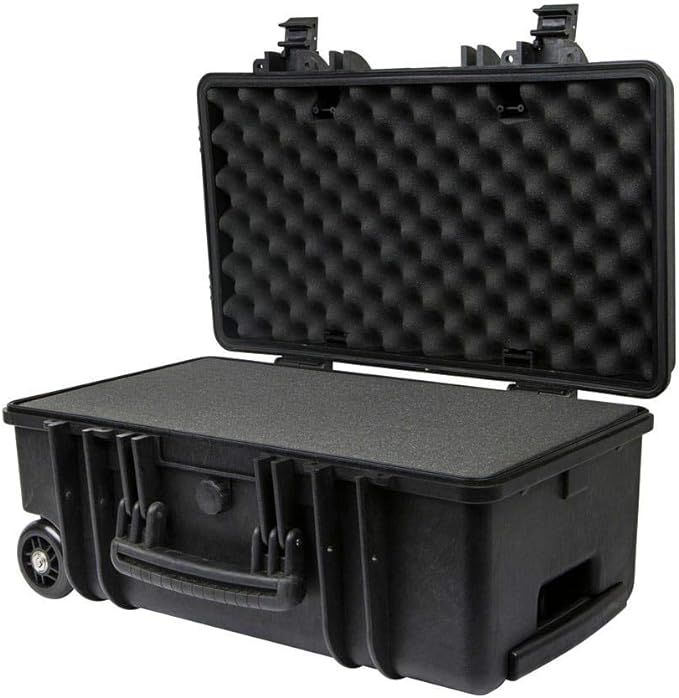 Monoprice Weatherproof Hard Case - 22 x 14 x 10 Inches, with Wheels and Customizable Foam, Shockproof, IP67, Ultraviolet and Impact Resistant Material, Black - Pure Outdoor Collection