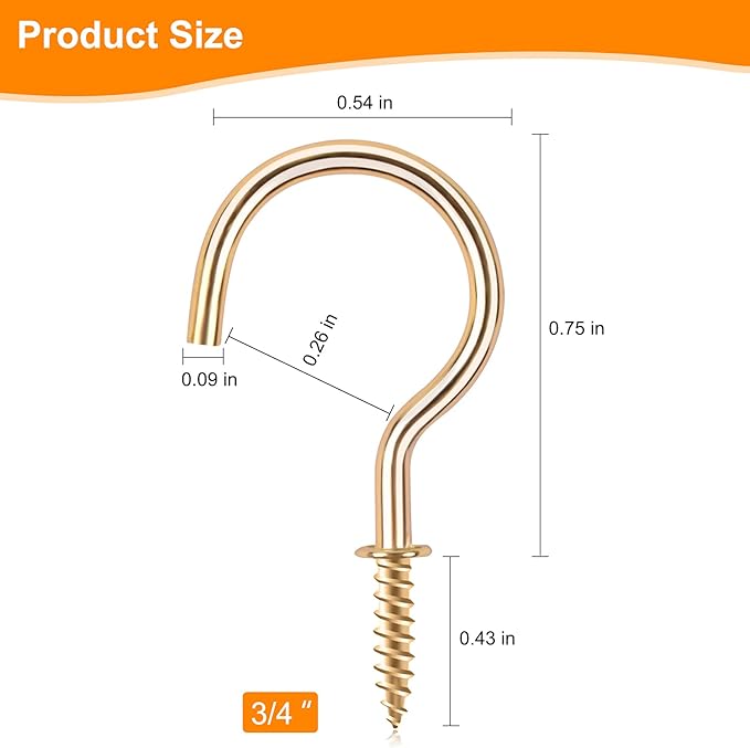 Gold Cup Screw Hooks,3/4 inch Metal Screw in Hooks 160 Pack Plant Hanger Wind Chimes Kitchen Cup Hooks Great for Hanging Indoor & Outdoor Use(Golden)