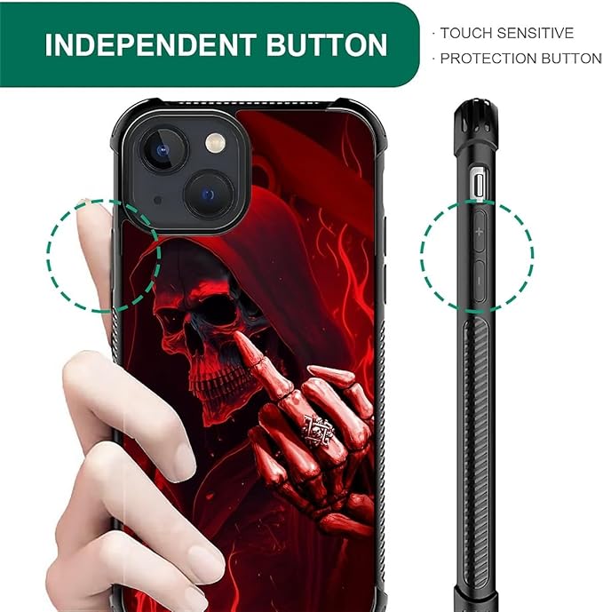 for iPhone 15 Plus Case, Gestures Funny Skull Pattern Graphic Design Girl Boy Soft Silicone Hard Acrylic Shock Protection for iPhone 15 Plus