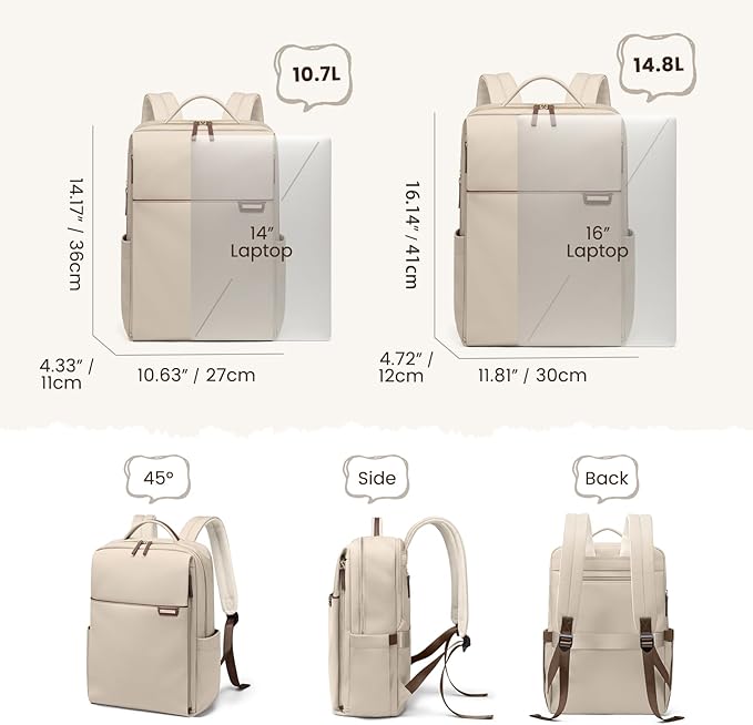 Laptop Backpack for Women, Work Business Traval Computer Backpacks with Laptop Compartment Waterproof Casual Daypack for Travel College,16Inch,Apricot