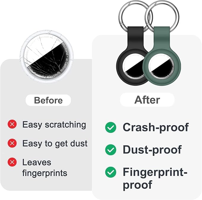 Linsaner [2 Pack] Holder for AirTag 2nd Gen (2026) & 1st Gen, Silicone Case Keychain Key Ring, Protective Cover for Air Tags, GPS Finder Accessories for Bags, Pets, Kids, Luggages, Black/Dark Green