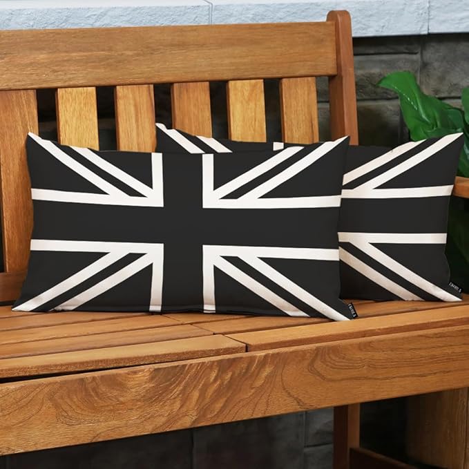 EKOBLA UK Flag Pillow Cases Union Jack Black White United Kingdom National Banner Linen Lumber Decorative Throw Cushion Cover Pillowcases for Bed Sofa Oblong Rectangle 12x20 Inches