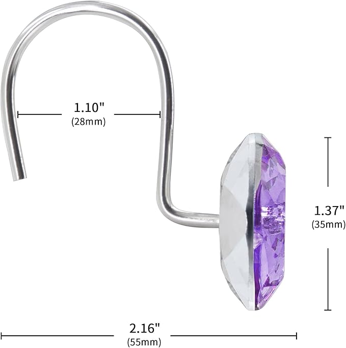 MitoVilla Purple Shower Curtain Hooks Rings, Metal Shower Hooks for Shower Curtain Liner, Purple Rust Proof Shower Rings for Curtain Accessories and Bathroom Shower Rod, 24 Pack Bathroom Set