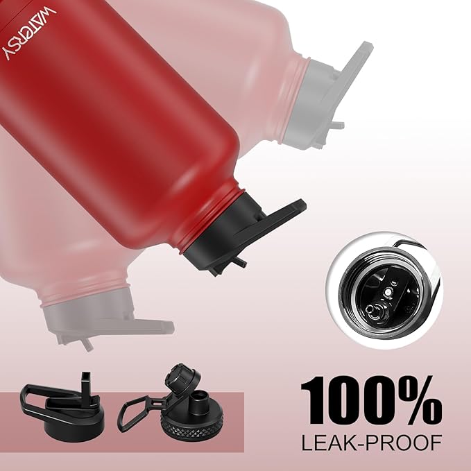 64oz Insulated Water Bottle (Cold for 48 Hrs),BPA Free&Leak Proof,Half Gallon Stainless Steel Water Flask,Water Jug with Straw Spout Lids for Gym,Hiking,Camping,Red
