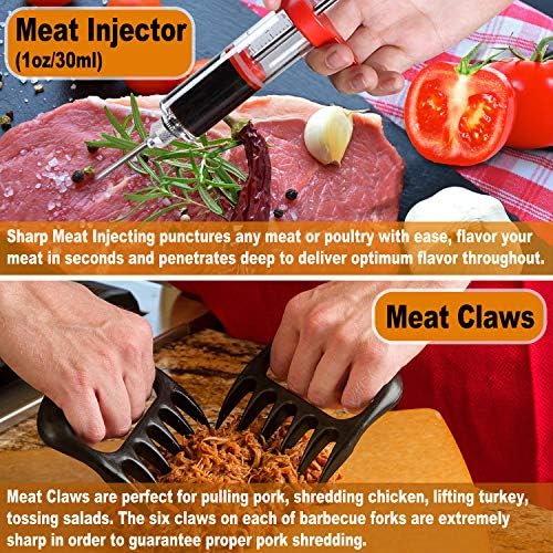 POLIGO 26Pcs Exclusive BBQ Grill Accessories in Aluminum Case for Birthday Fathers Day Grilling Gift - Grill Utensils Set with Barbecue Claws, Meat Injector, Thermometer for Smoker, Camping BBQ Black - Image 4