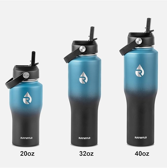 RAYMYLO 40 oz Insulated Water Bottle with Straw fit in Car Cup Holder, Triple Wall Vacuum Stainless Steel(Cold 48 hrs, Hot 24 hrs), Leakproof & Non-BPA, Hydro Travel Flask with Straw and Spout Lid