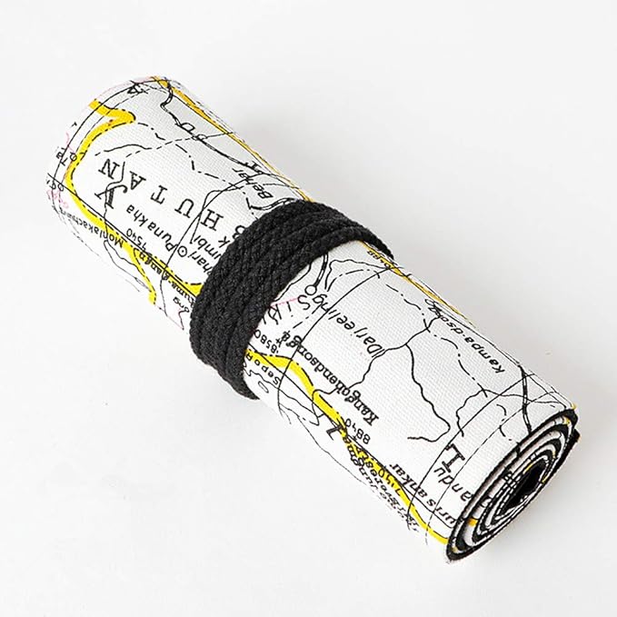 Funny live 24/36/48/72 Slots Colored Pencil Wrap Roll up Pen Holder Case Drawing Coloring Pencil Roll Organizer Stationery Case for Student Artist Traveler (Map, 48 Slots)