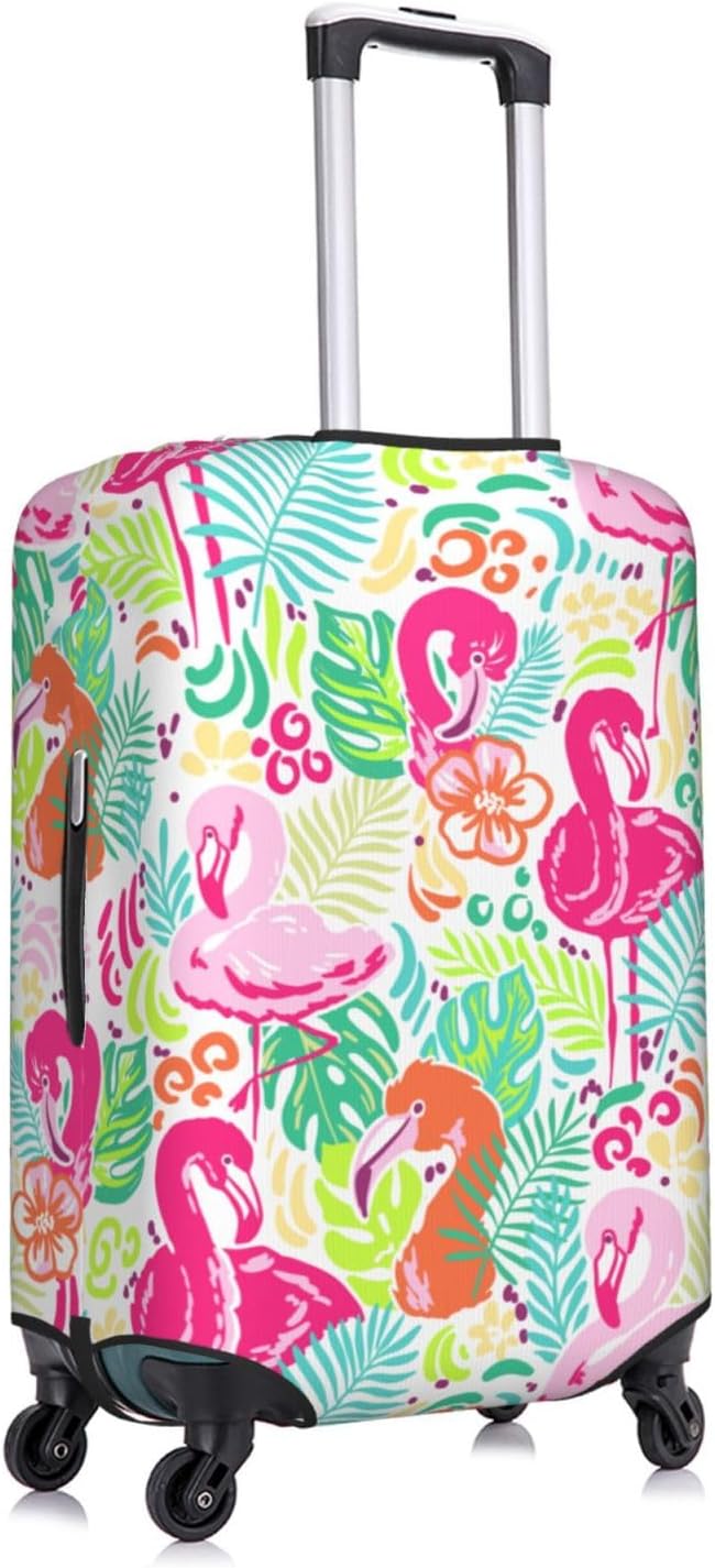 Bright Flamingo Tropical Leaf Elastic Luggage Cover, Suitcase Protector For Travel (Fits 22-24 Inch Luggage)