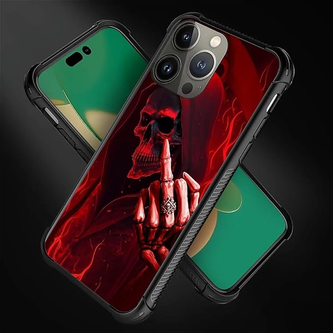 for iPhone 11 Pro Case, Gestures Funny Skull Pattern Graphic Design Girl Boy Soft Silicone Hard Acrylic Shock Protection for iPhone 11 Pro