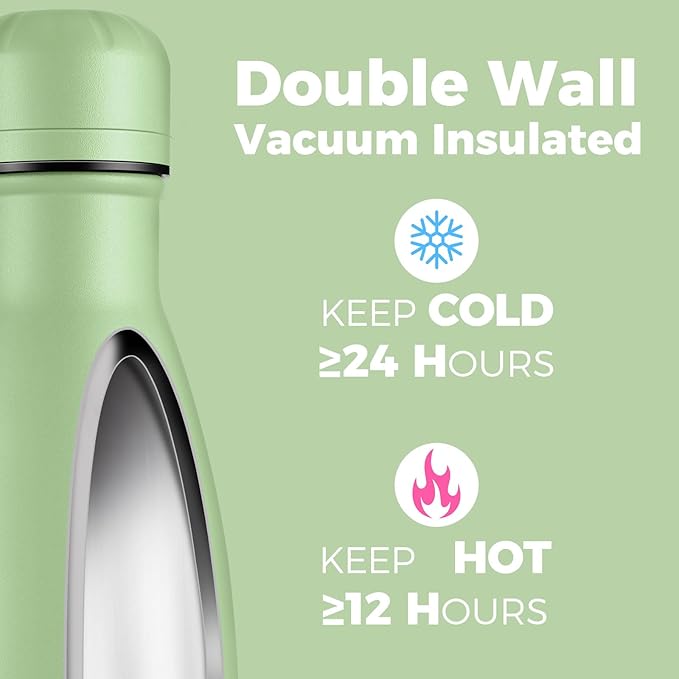 Volhoply 17oz Insulated Water Bottles MultiPack, BPA Free Water Bottle for Kids, Gym, Travel, Sports, Available in Packs of 1, 4, or 8（Green,4 Pack）