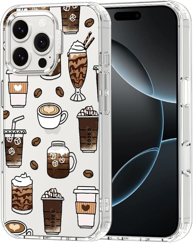 MOSNOVO Case for iPhone 16 Pro Max, [Buffertech 6.6ft Military-Grade Drop Protection] [Anti Peel Off Tech] Clear TPU Bumper Phone Case Cover Design - Coffee