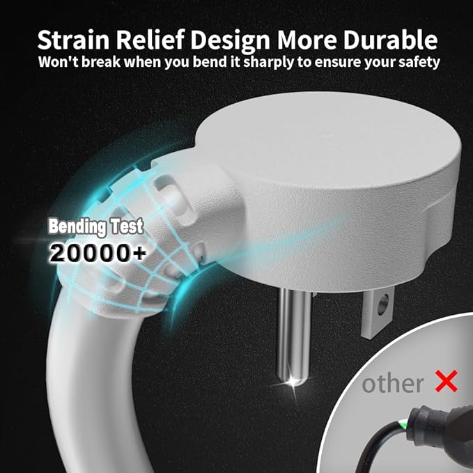 HUANCHAIN 14 Gauge 6 Feet Flat Plug Extension Cord White Indoor Outdoor, Heavy Duty 3 Prong Grounded Low Profile Extension Wire Flexible, 15A 1875W 125V 14AWG SJTW, ETL Listed