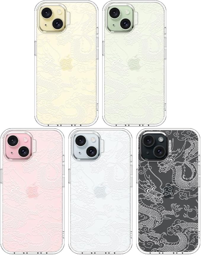 MOSNOVO Case for iPhone 15, [Buffertech 6.6ft Military-Grade Drop Protection] [Anti Peel Off Tech] Clear TPU Bumper Phone Case Cover Design - White Dragon