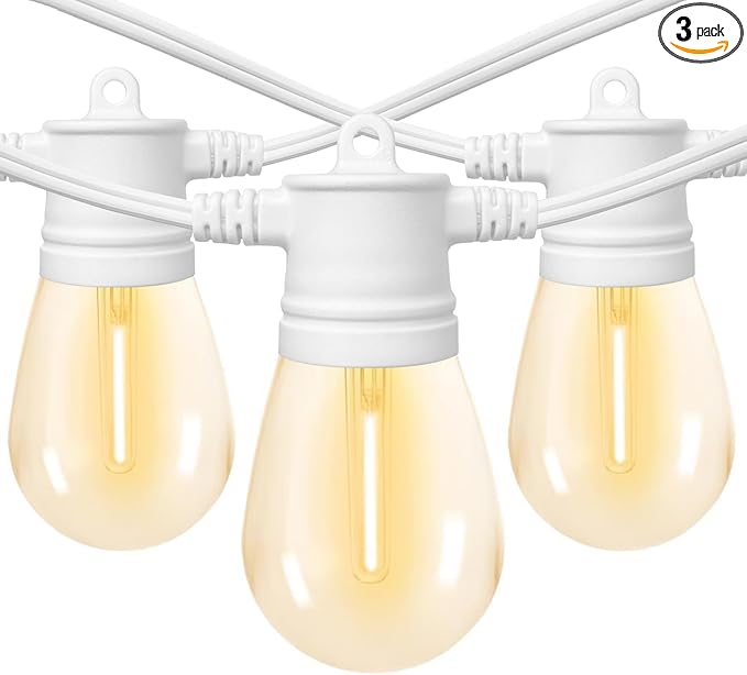 SUNTHIN Outdoor String Lights White, 3 * 50FT(150FT Total) White Patio Lights with 3 * 15 LED Shatterproof Bulbs for Outside, Backyard, Deck, Porch, Garden, Bistro, Cafe, Party