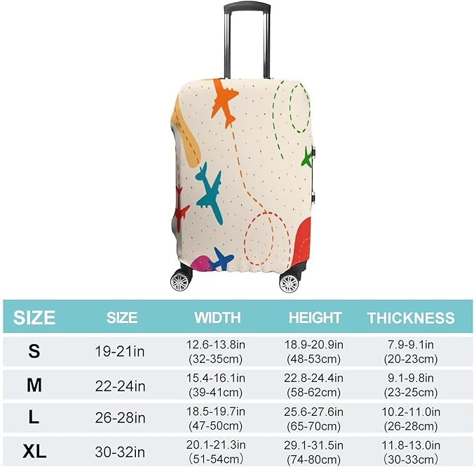 Colorful Airplane Stretch Luggage Cover, Washable Suitcase Protector Fits 22-24in Cases, Secure Fit for Carry On Checked Bags, Travel Essentials