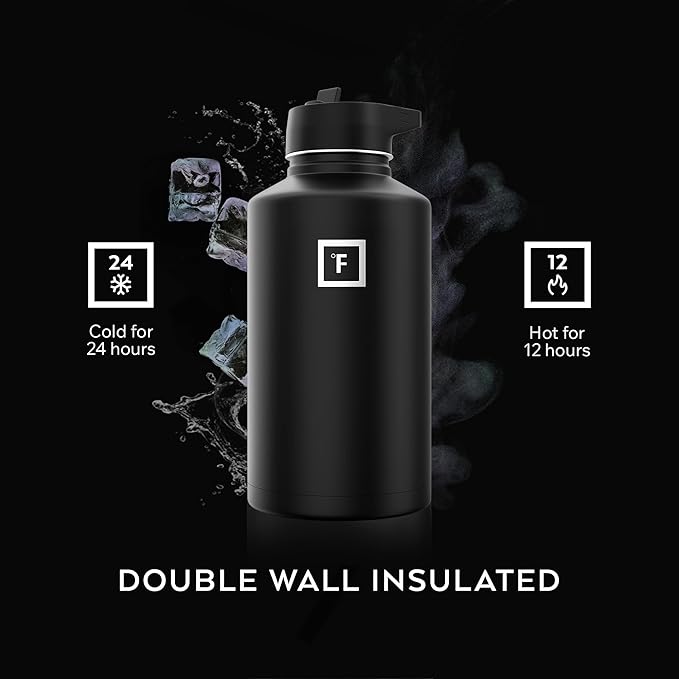 IRON °FLASK Camping & Hiking Hydration Flask with Straw, Wide Mouth Insulated Stainless Steel Sports Water Bottle - 64 oz Cashmere Cream