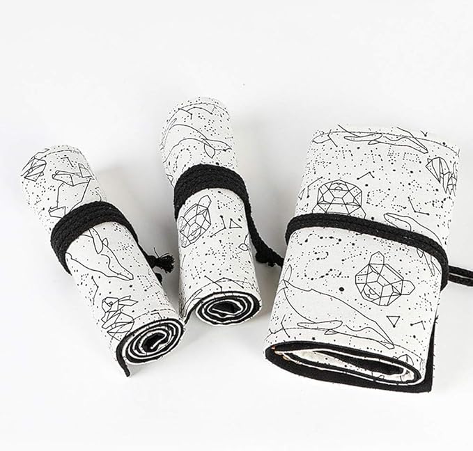 Funny live 24/36/48/72 Slots Colored Pencil Wrap Roll up Pen Holder Case Drawing Coloring Pencil Roll Organizer Stationery Case for Student Artist Traveler (Abstract Lines, 24 Slots)