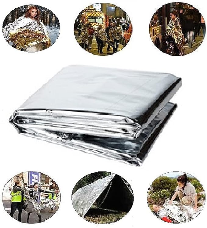 GALAXYLENSE Emergency Mylar Thermal Blanket for Survival First Aid Kits Army Outdoors Hiking Camping Bug Out Trauma Desert All Weather Condition Protection (100 Packs Silver)