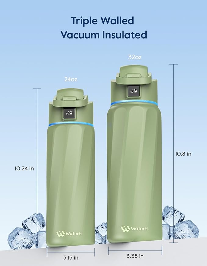 BOOST Smart Water Bottle with Reminder & Tracker, Double Wall Vacuum Insulated Bottles Stainless Steel, 32oz BPA-Free Wide Mouth for School, Gym, Office, Ideal for Mother's Day