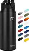 Fanhaw 24 oz Insulated Stainless Steel Water Bottle with Anti-Dust Chug Lid, Leakproof Vacuum Metal Bottle for Kids, Women & Men (Black)