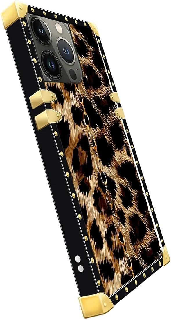 Compatible with iPhone 14 Pro Case, Seamless Gold Chain Leopard Luxury Golden Decoration for Girl Women Soft TPU Shockproof Protective Hard PC Back for iPhone 14 Pro
