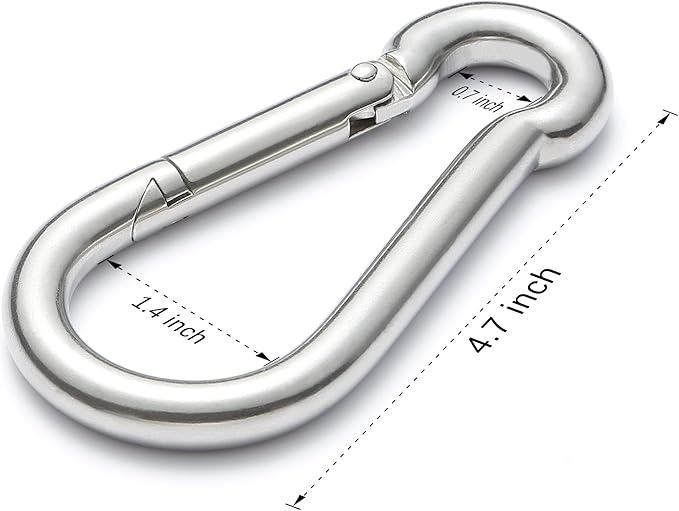 sprookber 316 Stainless Steel Carabiner Clip, Marine Grade Heavy Duty Spring Snap Hook for Outdoor, Boat, Hammock, Set of 5