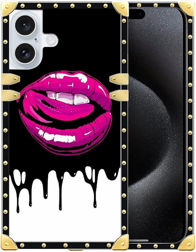 Compatible with iPhone 16 Case, Black White Red Slap Sexy Luxury Golden Decoration for Girl Women Soft TPU Shockproof Protective Hard PC Back for iPhone 16