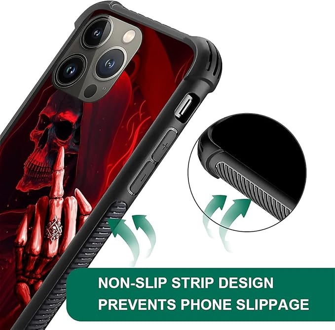 for iPhone 12 Pro Max Case, Gestures Funny Skull Pattern Graphic Design Girl Boy Soft Silicone Hard Acrylic Shock Protection for iPhone 12 Pro Max