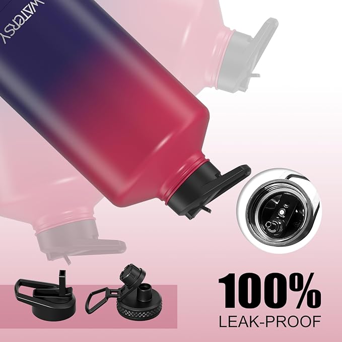 1 Gallon Water Bottle Insulated(Cold for 48 Hrs),BPA Free&Leak Proof,128oz Stainless Steel Water Jug,Large Water Bottle with Straw Spout Lids for Gym,Hiking,Camping&Travel,Red Purple