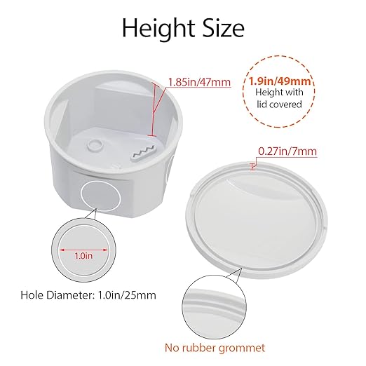 LeMotech Junction Box, Electrical Box IP55 Water Resistant Dustproof ABS Plastic Project Enclosure for Electronics White, External Size D3.3 x H2.2 inch