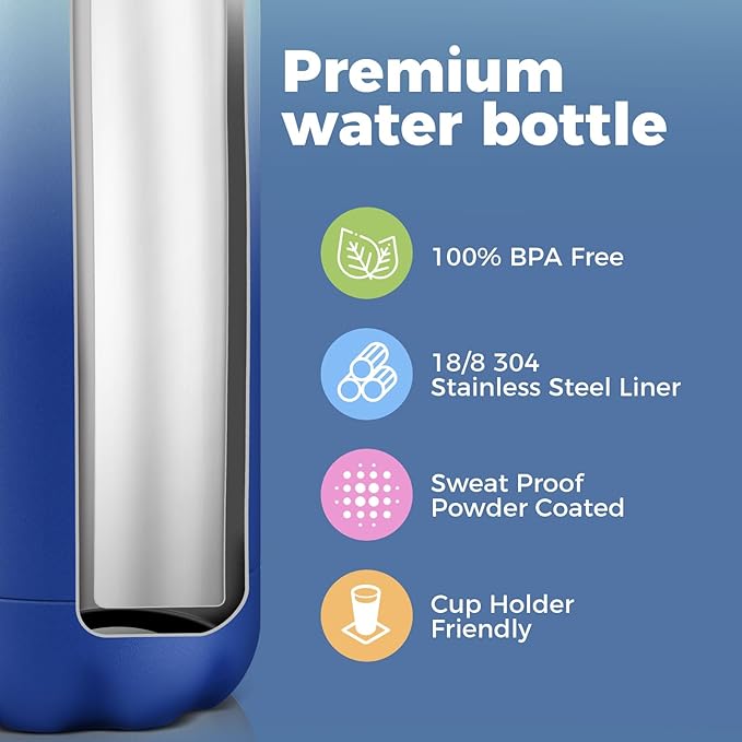 Volhoply 17oz Stainless Steel Water Bottles Bulk, Leakproof Insulated Metal Water Bottle for Sports, Travel, Adult, Available in Packs of 1, 4, or 8（Green Blue,8 Pack）