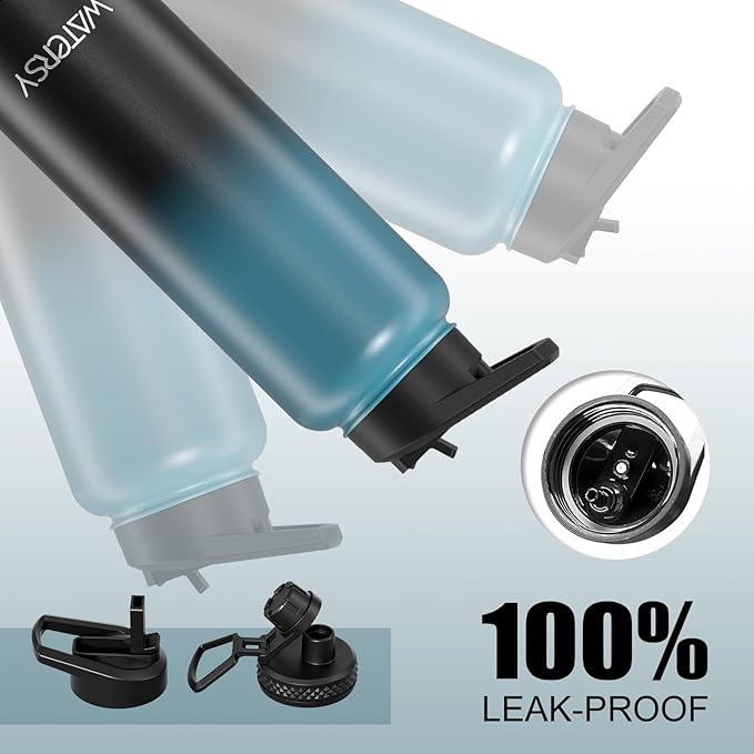 40oz Insulated Water Bottle (Cold for 48 Hrs),BPA Free&Leak Proof,Stainless Steel Water Flask,Water Jug with Straw Spout Lids for Gym,Hiking,Travel,Black Blue