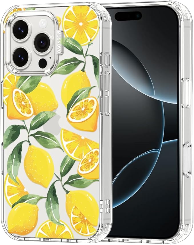 MOSNOVO Case for iPhone 16 Pro Max, [Buffertech 6.6ft Military-Grade Drop Protection] [Anti Peel Off Tech] Clear TPU Bumper Phone Case Cover Design - Lemon