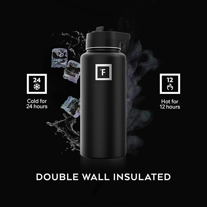 IRON °FLASK Camping & Hiking Hydration Flask with Straw, Wide Mouth Insulated Stainless Steel Sports Water Bottle - Bubble Gum 32 oz - Straw (1 Lid)
