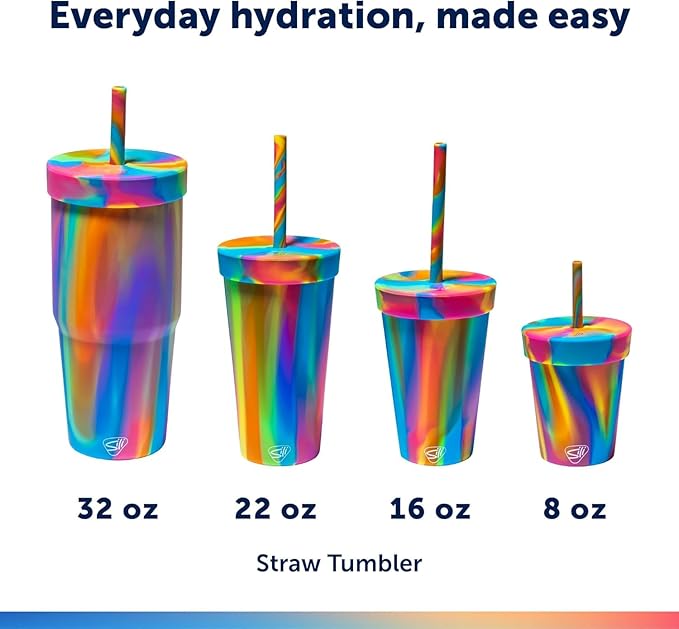Silipint 32oz Silicone Straw Tumbler – BPA-Free, Non-Toxic, Unbreakable, Microwave, Dishwasher Safe – Perfect for Tea, Cold Water, Smoothies, Hippie Hops - Pack of 2