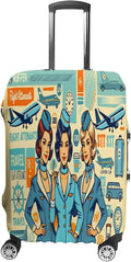 Flight Attendants Travel Vintage Style Retro Stretch Luggage Cover, Washable Suitcase Protector Fits 22-24in Cases, Secure Fit for Carry On Checked Bags, Travel Essentials
