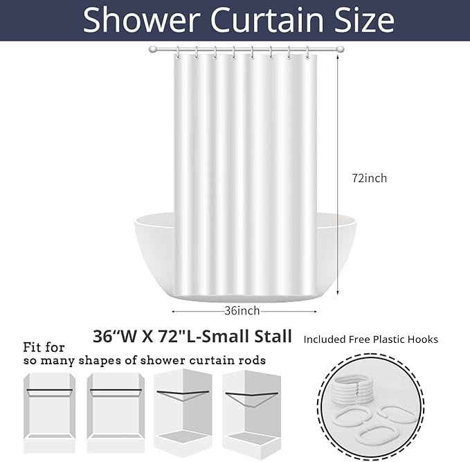 Cat Shower Curtain, Black and White Funny Cats Cute Sketching Kitten with Different Postures Bathroom Curtain Waterproof Fabric Machine Washable with Hooks, 36" Wx72 L