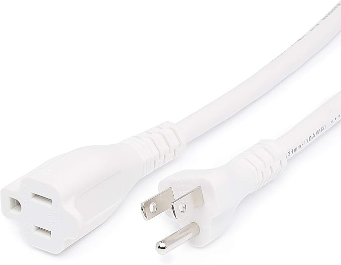 Amazon Basics 3-Prong Extension Cord for Indoor Use, 13 Amps, 125V, 6 Foot, White, 2-Pack