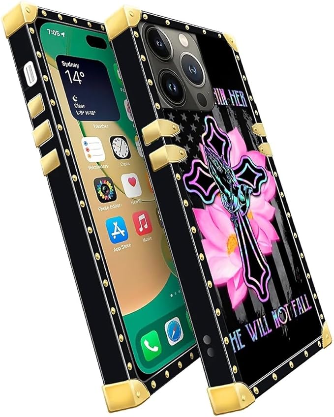 Compatible with iPhone 14 Pro Case, Praying Cross Hands Luxury Golden Decoration for Girl Women Soft TPU Shockproof Protective Hard PC Back for iPhone 14 Pro