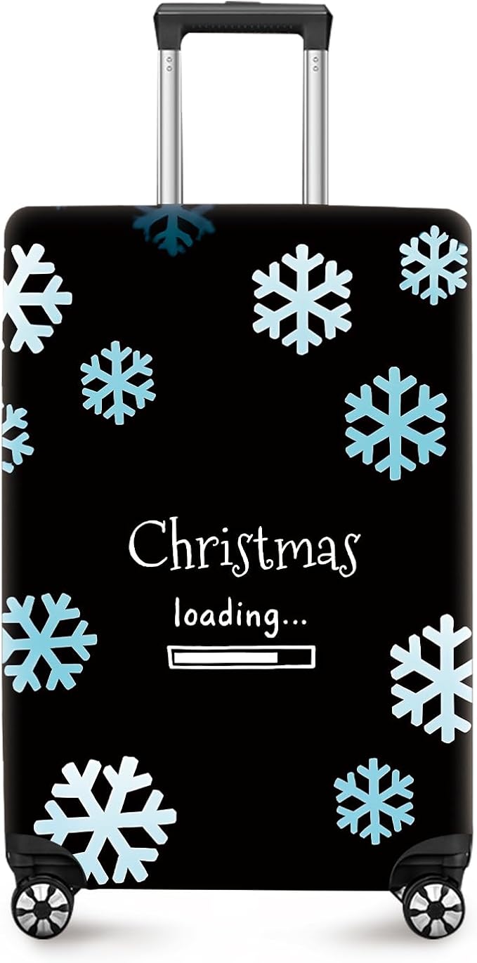ANNA QUEEN Christmas Loading Luggage Cover, Funny Snowflake Design Suitcase Protector, Stretchable Washable Travel Sleeve for 24-26 Inch Luggage