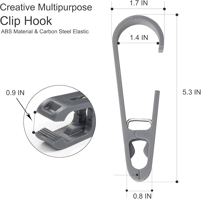 Large Laundry Hook Clothes pins 4PCSpcs Sock Clip Laundry Clips with Springs, Strong Plastic Clothes Drying Line Pegsfor Home Kitchen Outdoor (Grey