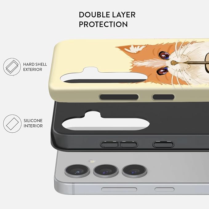 Compatible for Samsung Galaxy S26 Plus 5G Case, Dual Layer Heavy Duty 2 in 1 Shockproof Protective Phone Case,Cat Drinking Coffee