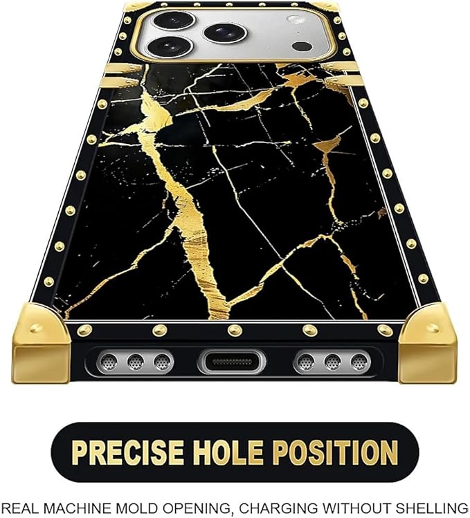 for iPhone 17 Pro Max Case Luxury Golden Decoration for Girl Women Soft TPU Shockproof Protective Hard PC Back for iPhone 17 Pro Max Crazy Pattern Black Gold Marble Nature